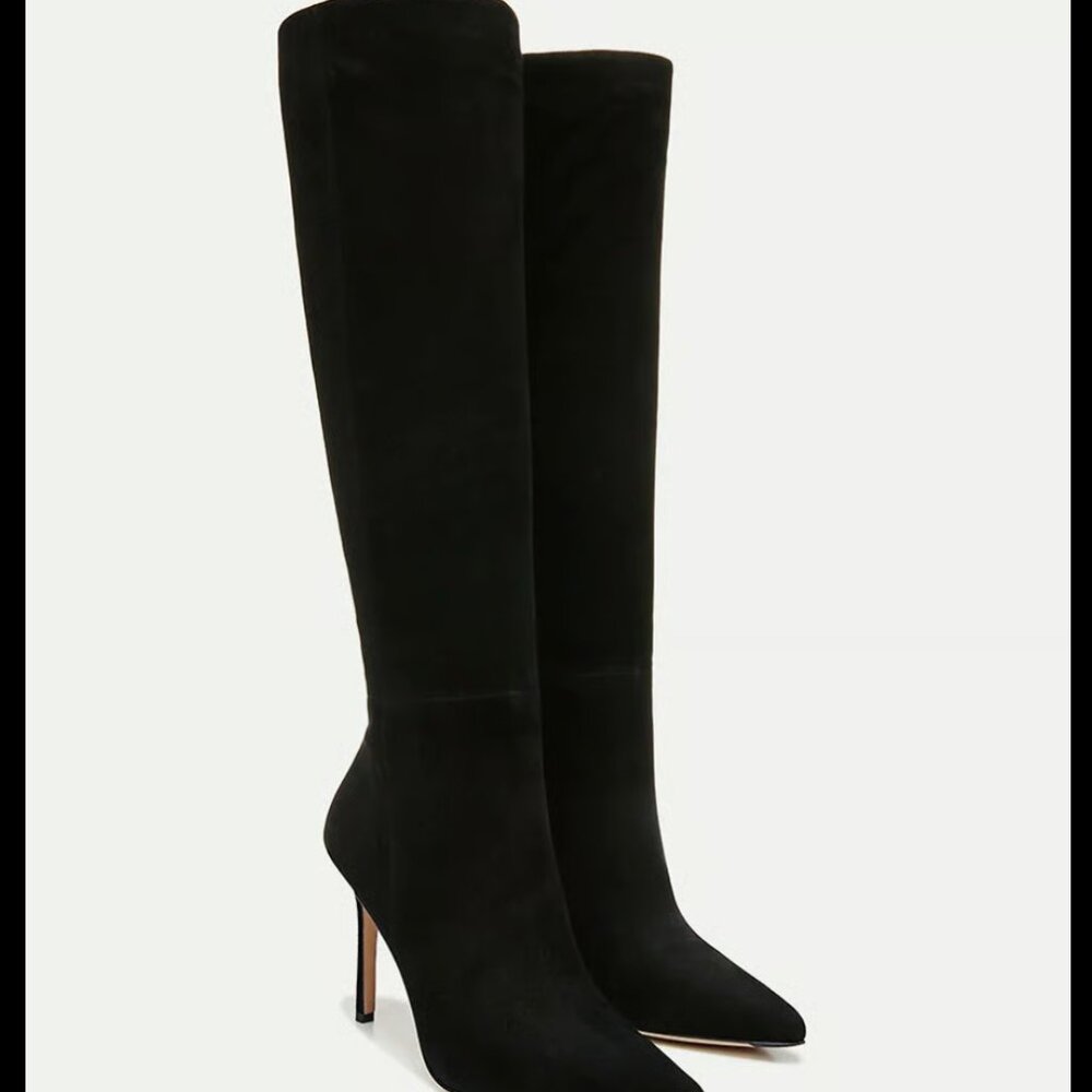 Veronica Beard Lisa Suede Tall Boot | Wide-Calf Black Suede Size 8.5